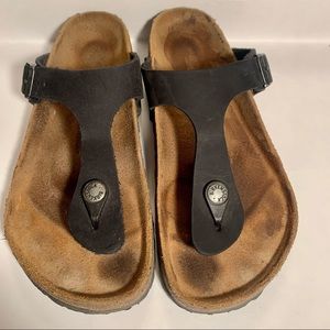 Birkenstock Sandals Size 36 (5.5-6 US) Black Leather Upper Cork Bottom